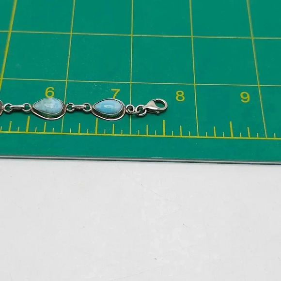 Sterling Silver Blue Larimar Tear Drop Chain Bracelet 7.5 in 10.62g - Picture 6 of 6